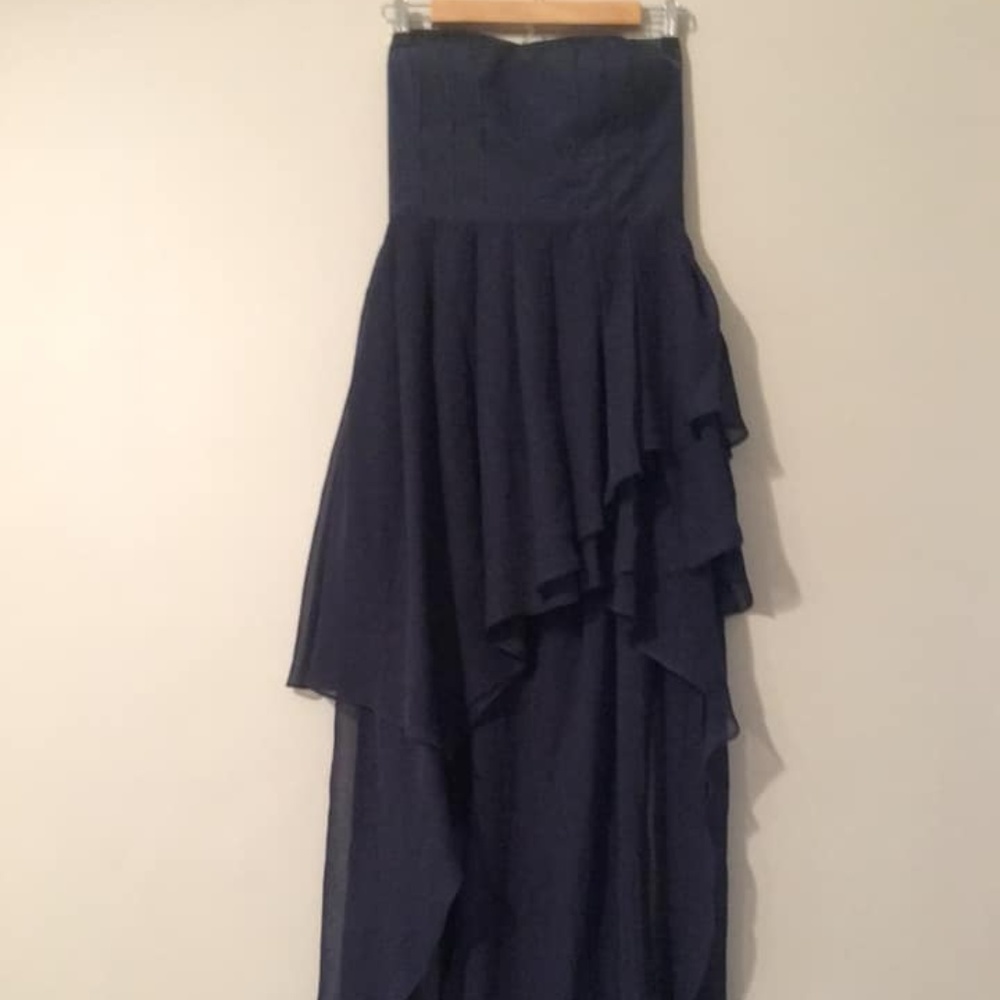 Ark & Co. Purple strapless hi-low chiffon gown